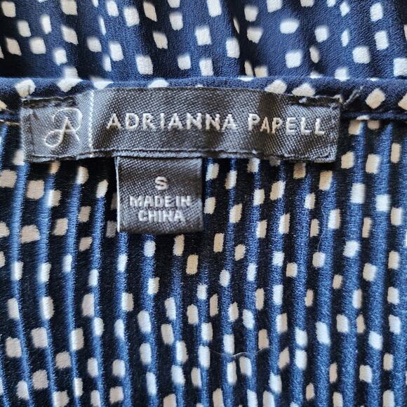 Adrianna Papell Blue with White Dots Pleats Short Ruffle Sleeves Size S Oversize - Picture 5 of 6